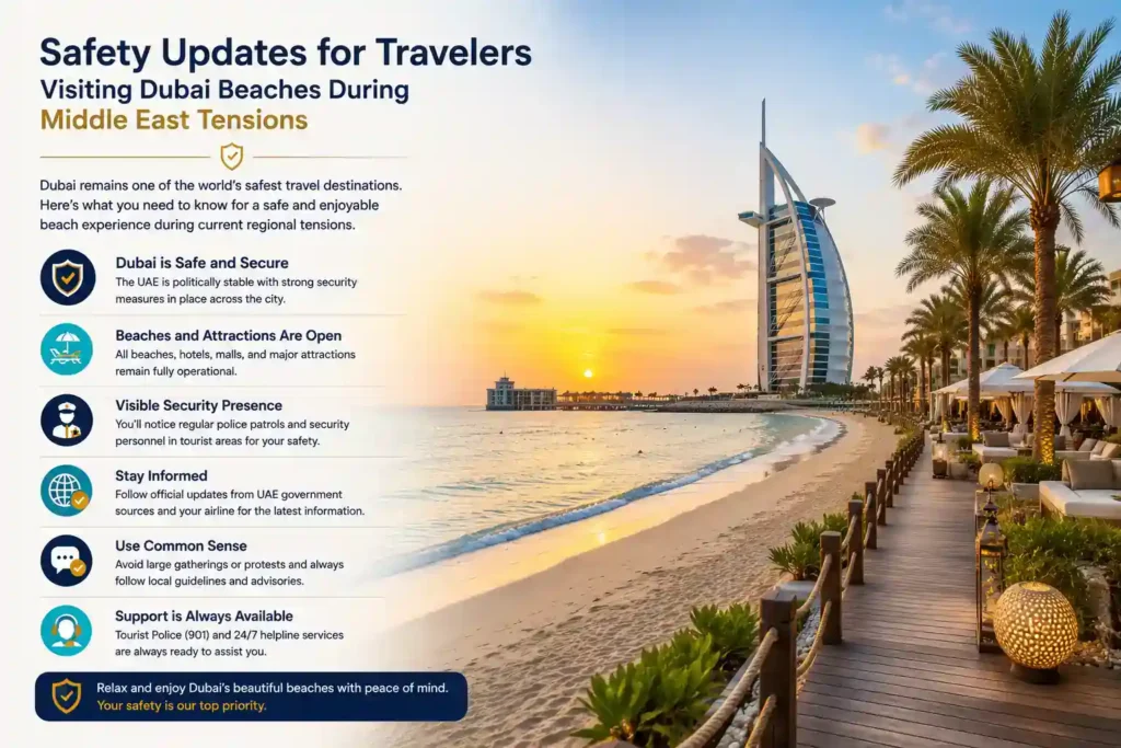 Dubai remains safe and welcoming for beach travelers despite regional Middle East tensions.