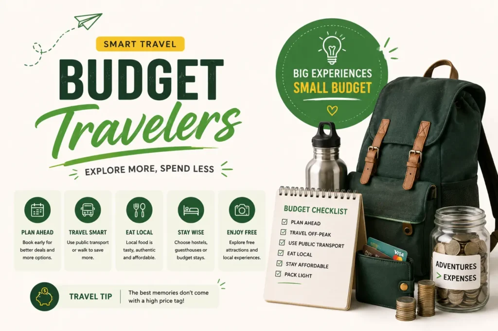Budget travel infographic with backpack and travel checklist for Koh Kood visitors.
