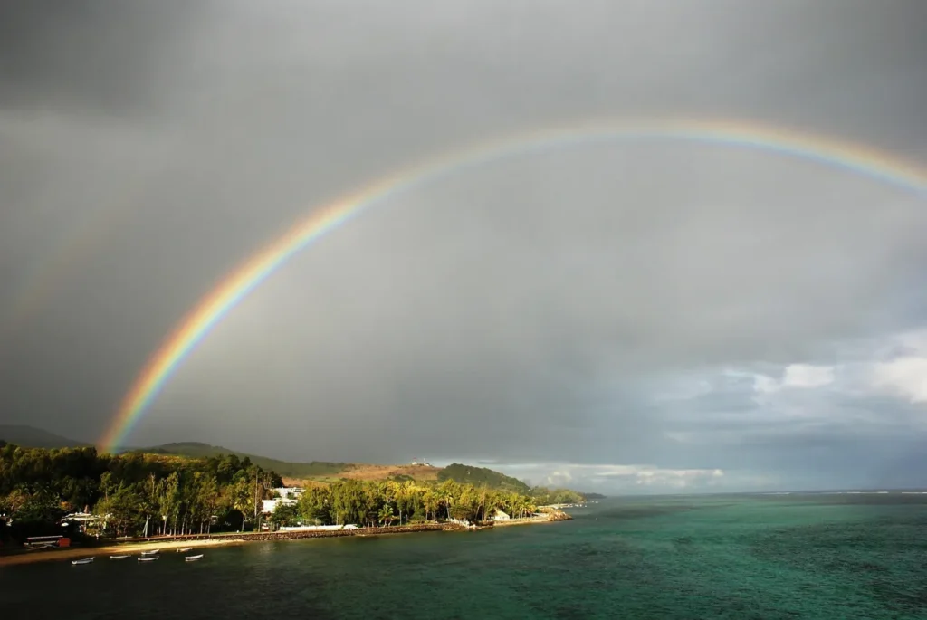 Rainbow over Koh Kood coastline during the island’s rainy season.
