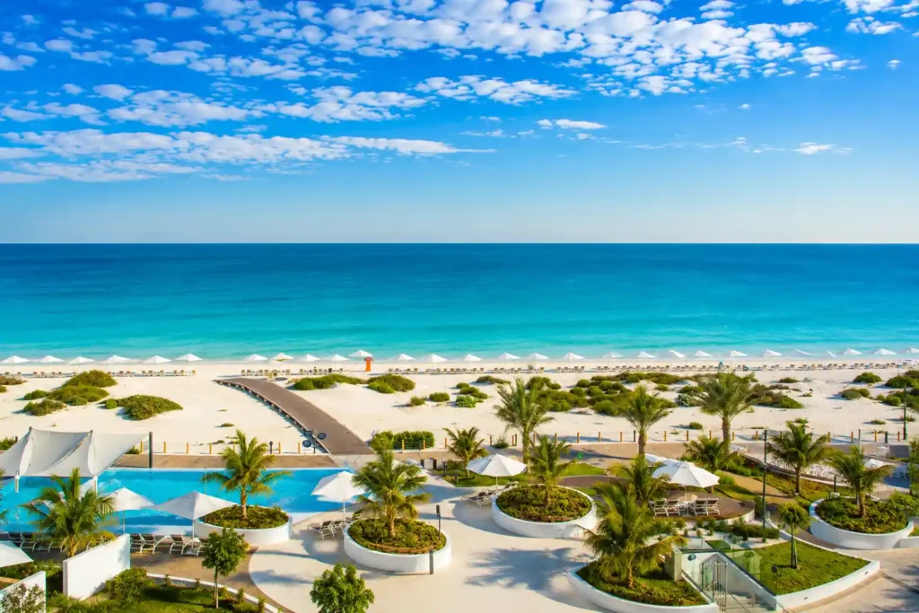 Luxury loungers and turquoise shoreline at La Mer Beach Dubai