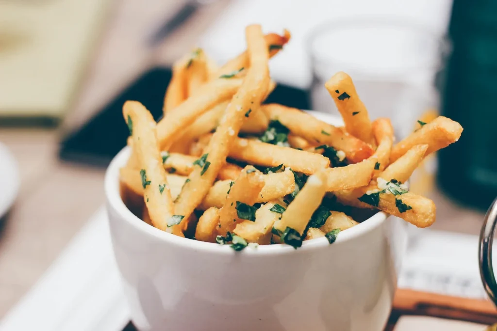 Bowl of crispy fries representing dining and food options in Bali and Lombok