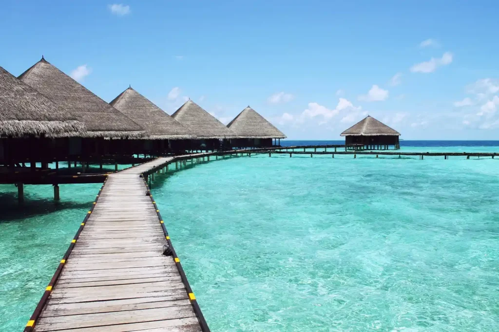Luxury lagoon resort surrounded by tropical blue waters