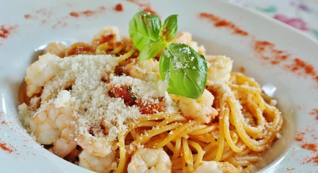  Fresh seafood pasta served in a beachfront restaurant in Port Barton
