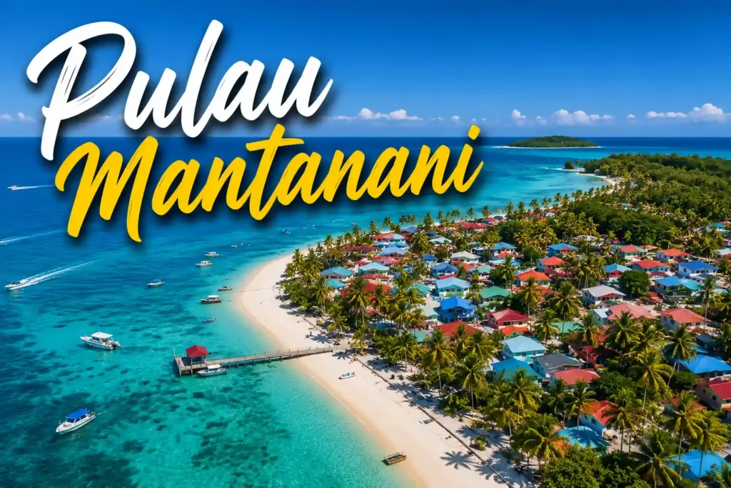 Pulau Mantanani island village and turquoise sea in Sabah Malaysia