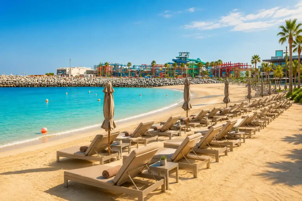 Luxury resort overlooking Saadiyat Beach and turquoise Arabian Gulf waters