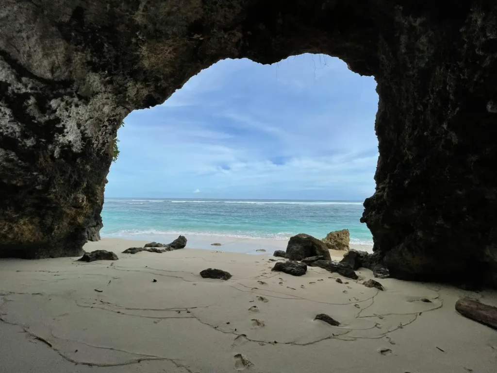 Hidden coastal cliffs and secluded beach scenery near Nyang Nyang Beach