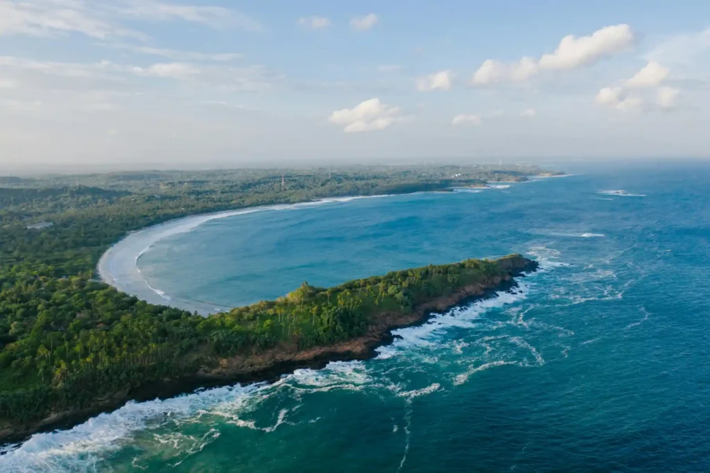 Hiriketiya beach horseshoe bay aerial view Sri Lanka