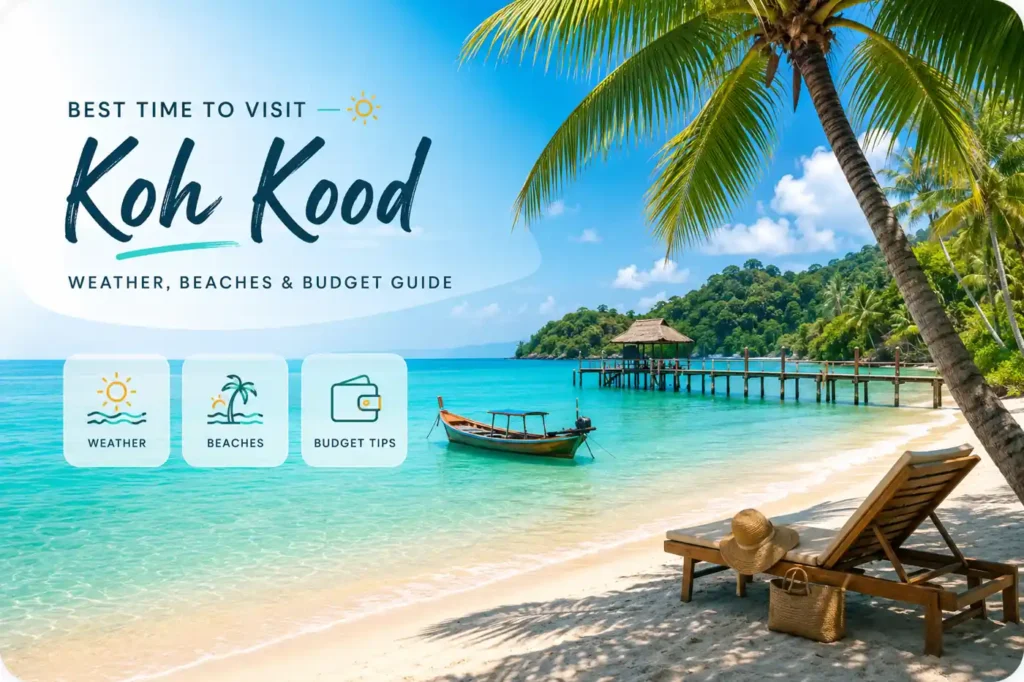 ropical Koh Kood travel guide cover showing island scenery and weather, beaches, and budget travel