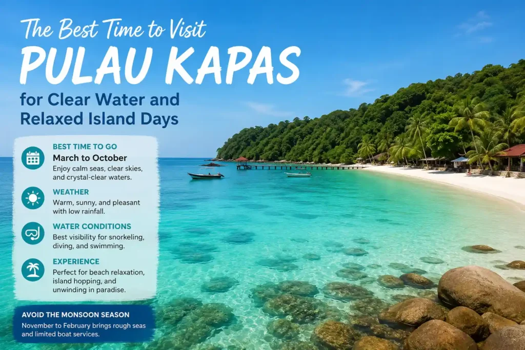 Pulau Kapas beach during the best season with calm turquoise water and tropical shoreline