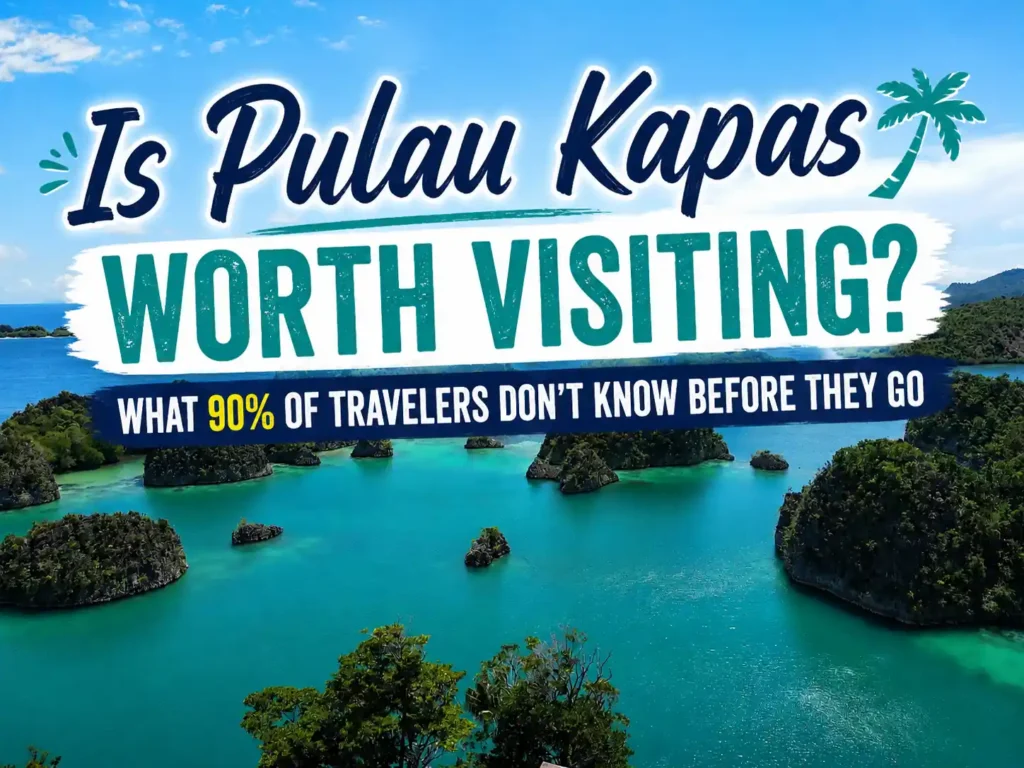 Panoramic view of turquoise waters and small islands used in a guide exploring whether Pulau Kapas is worth visiting.