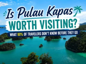 Panoramic view of turquoise waters and small islands used in a guide exploring whether Pulau Kapas is worth visiting.