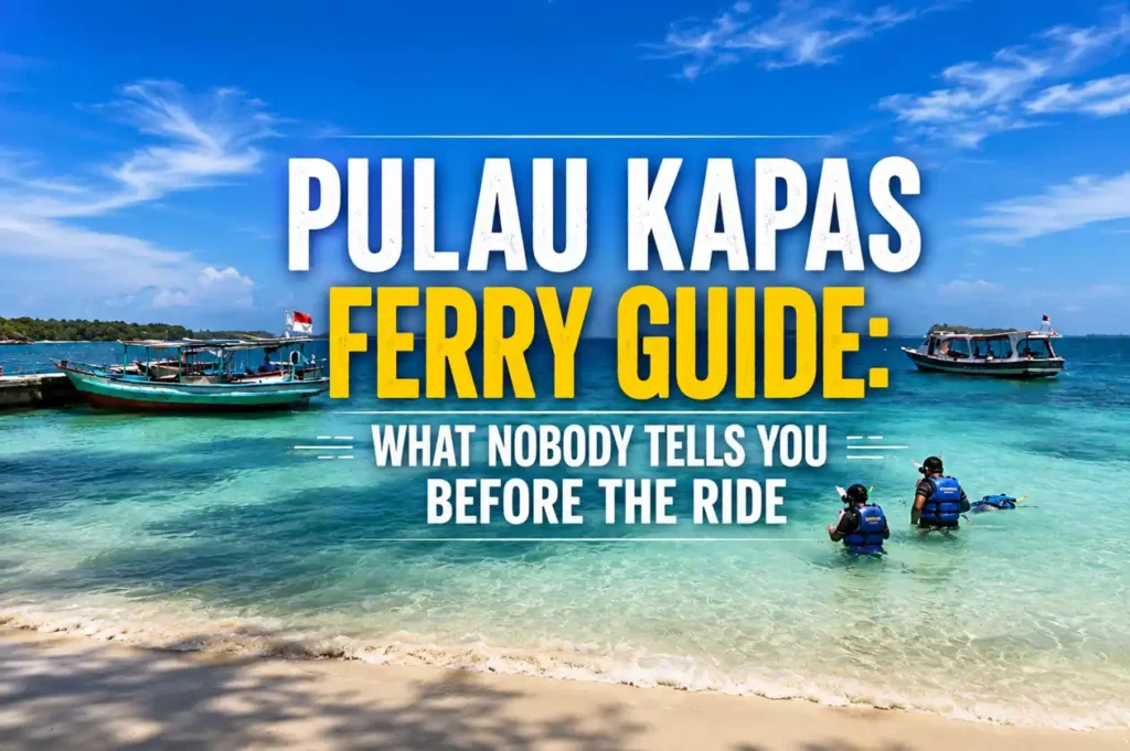 Pulau Kapas ferry boats floating in crystal-clear turquoise water with travelers snorkeling near the beach under a bright tropical sky in Malaysia