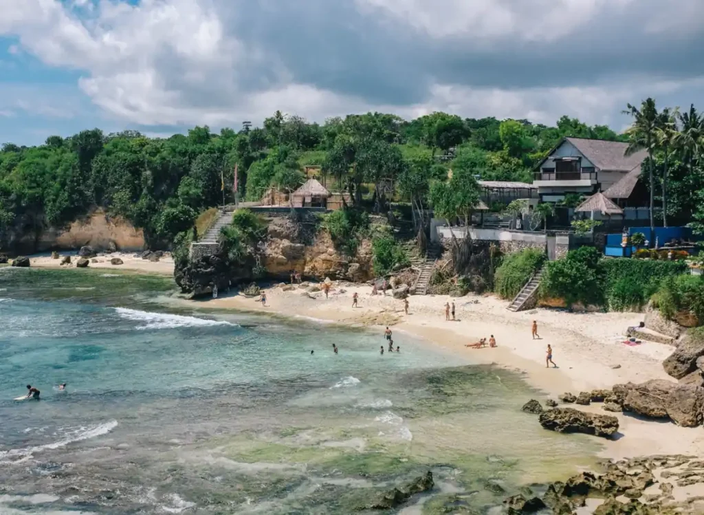 Coastal cove and beach view at Balangan Beach.