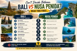 Bali vs Nusa Penida travel comparison infographic