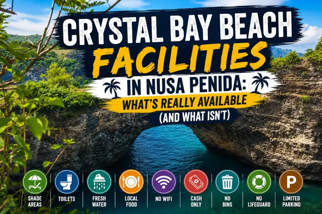 Crystal Bay Beach facilities guide thumbnail with icons showing amenities and limitations.