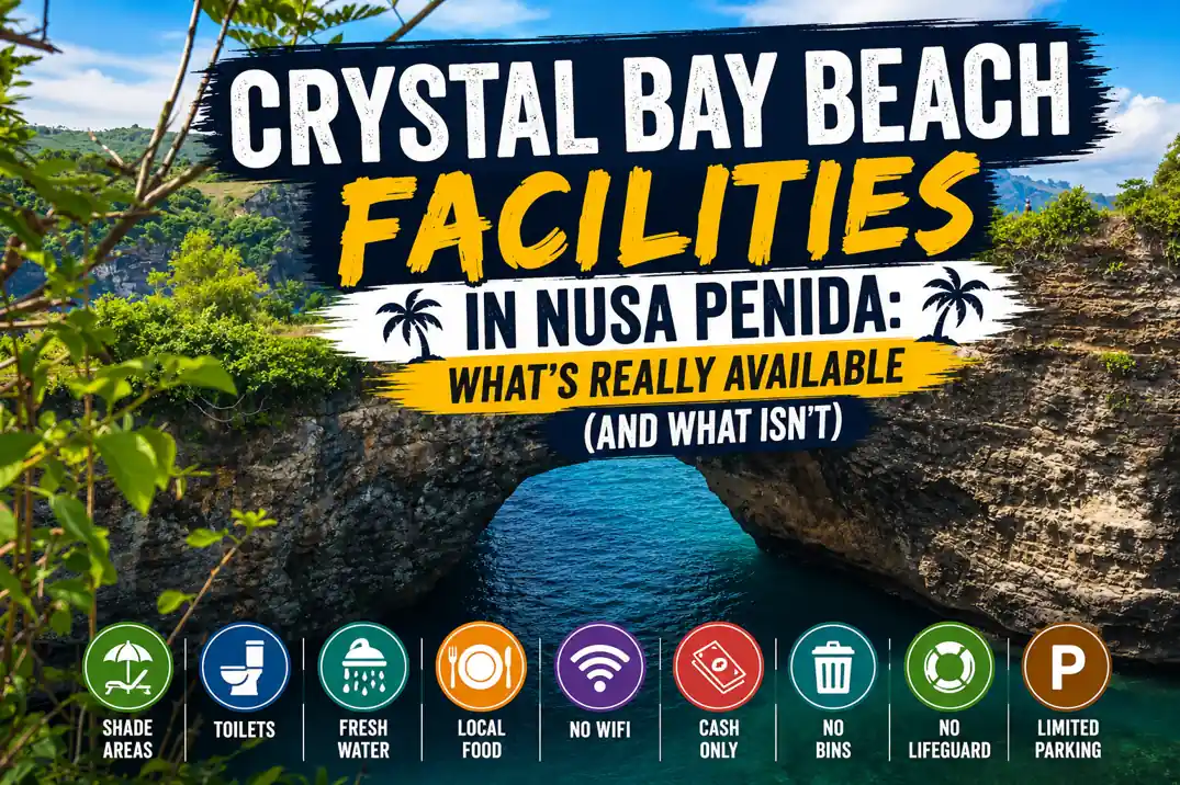 Crystal Bay Beach facilities guide thumbnail with icons showing amenities and limitations.