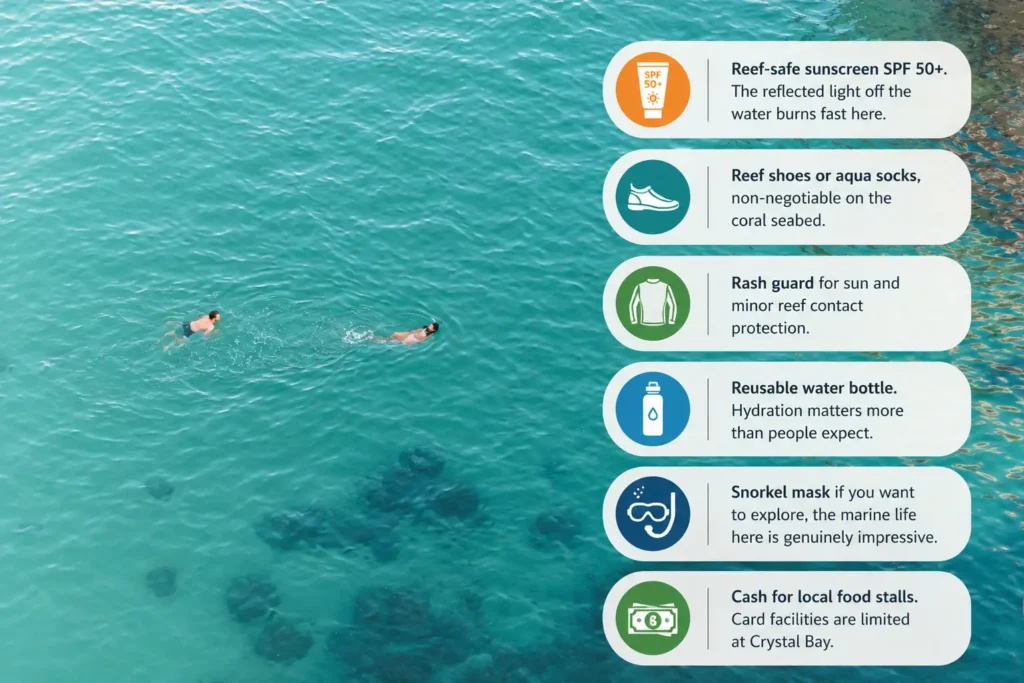 Crystal Bay packing essentials infographic.