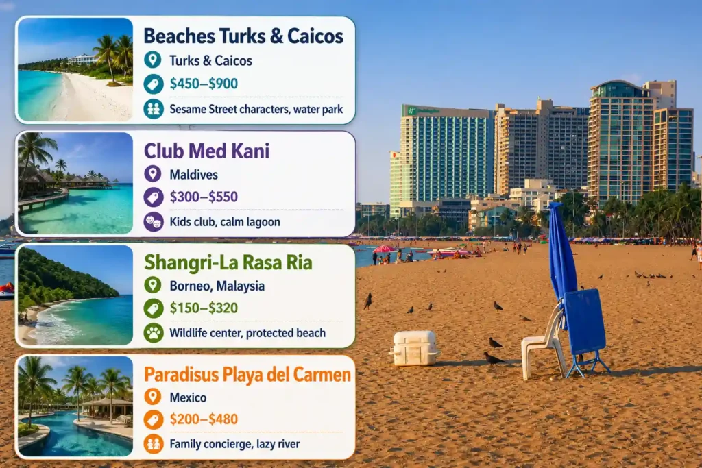 Family-friendly beach resorts comparison with prices and amenities.