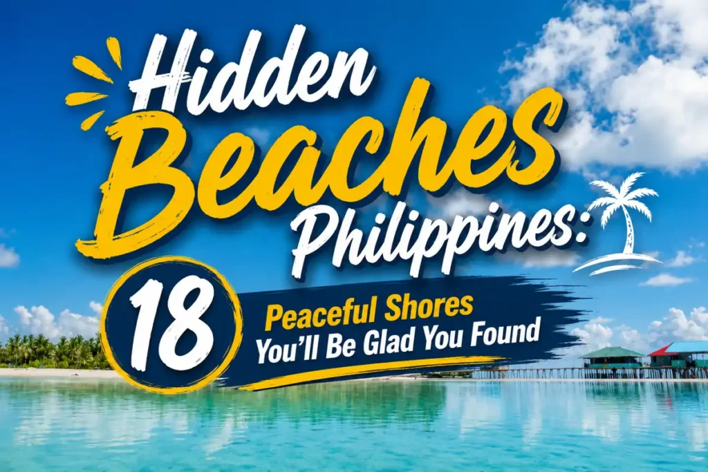 Thumbnail featuring hidden beaches in the Philippines with tropical waters and bold travel title text.