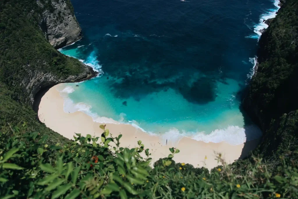 Aerial view of Kelingking Beach, Nusa Penida.