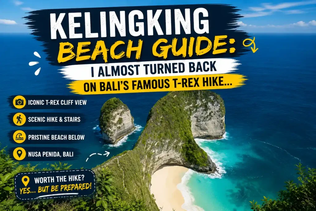 Kelingking Beach guide thumbnail with T-Rex cliff.