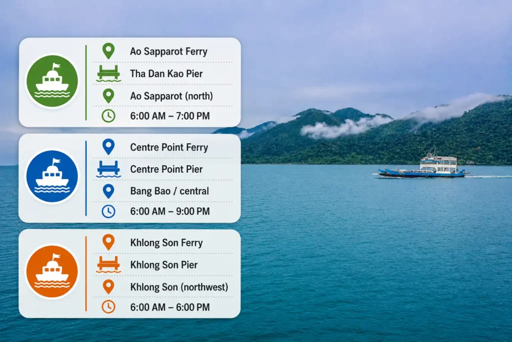 Koh Chang ferry routes and pier information infographic 