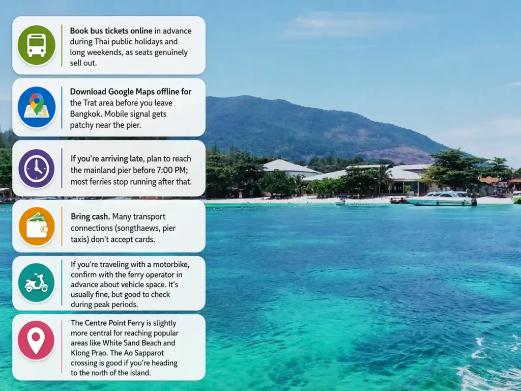 Koh Chang travel tips infographic by the sea.