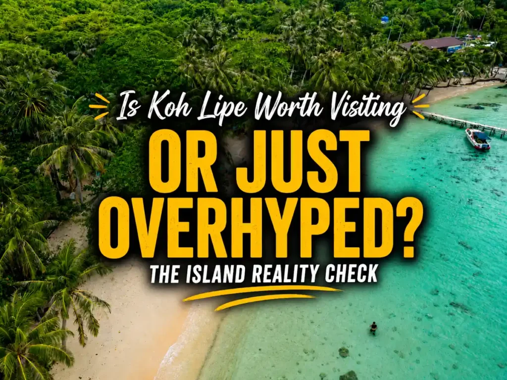 Koh Lipe aerial beach view with bold text asking if Koh Lipe is worth visiting or just overhyped.