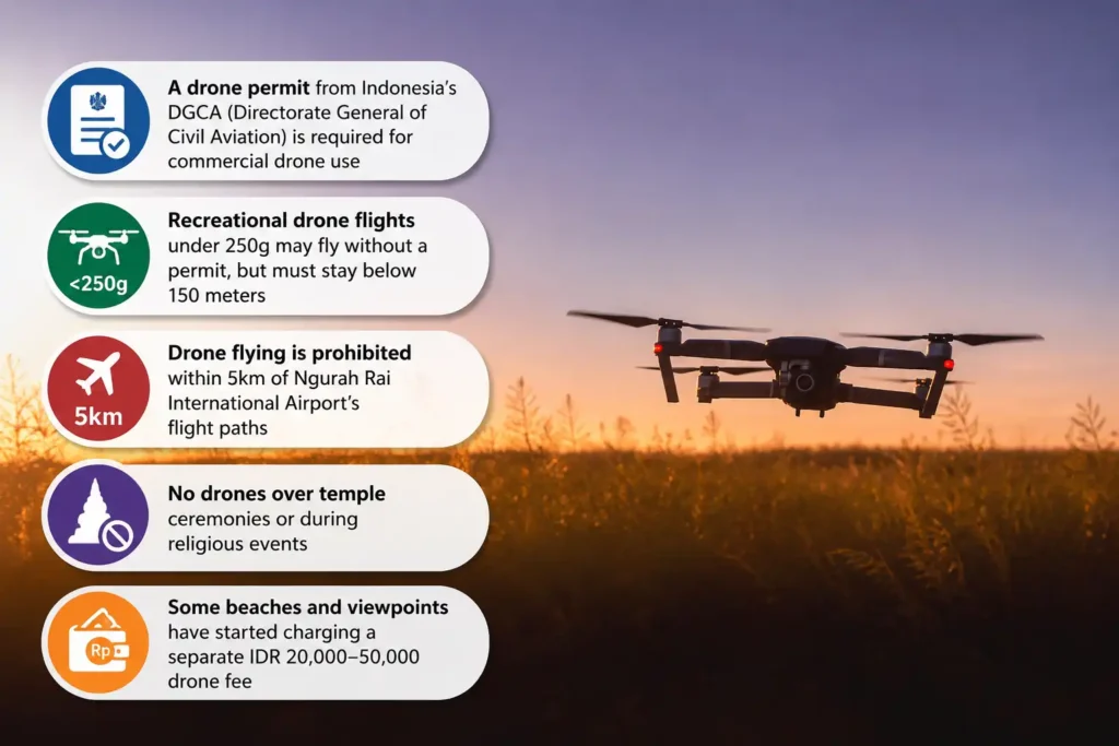 Nusa Penida drone rules and permit infographic.
