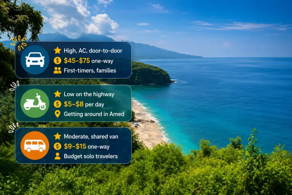Amed Beach transport options
