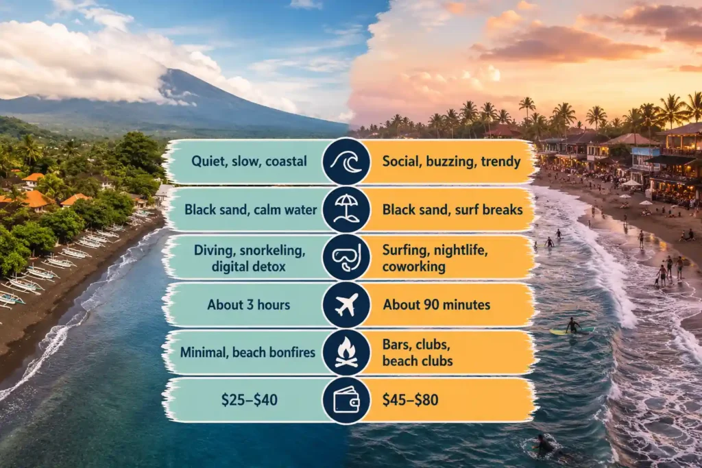 
Amed vs Canggu comparison infographic
