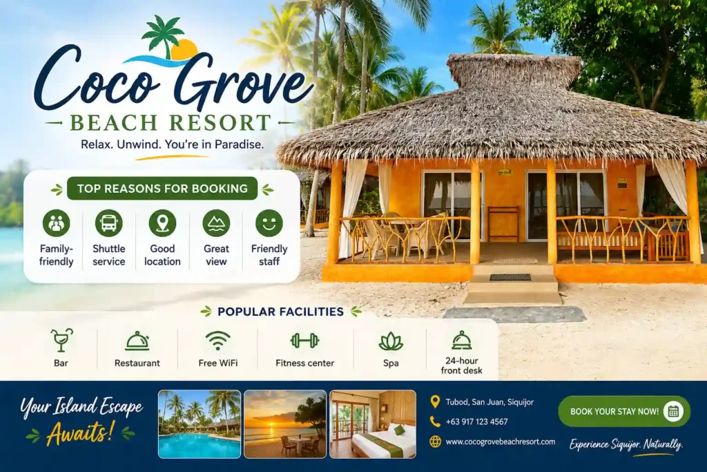Coco Grove Beach Resort promotional banner 