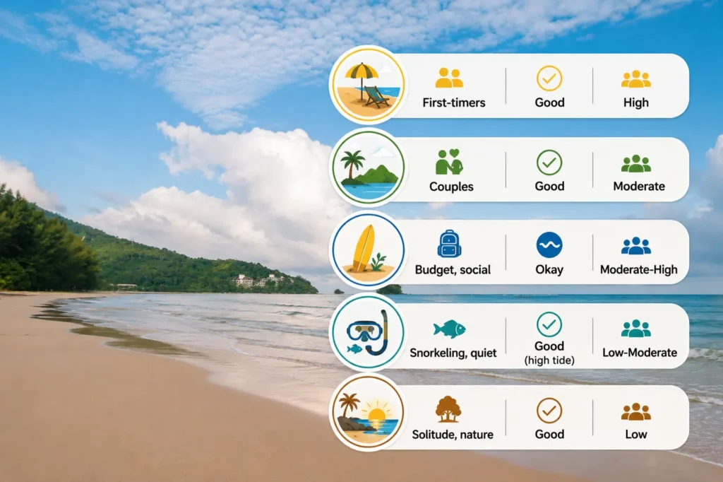 Koh Chang beach travel tips guide with travel icons.