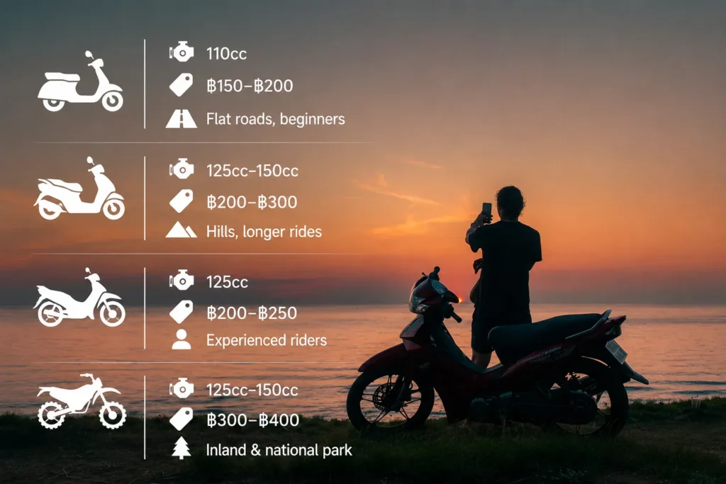 Koh Chang scooter rental types and prices infographic