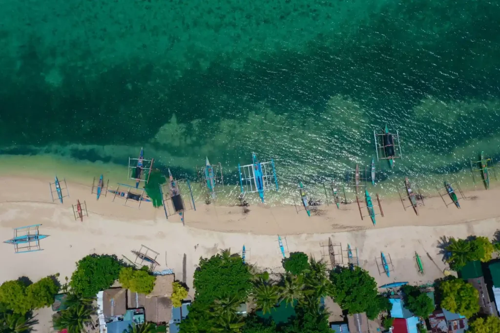 Aerial view of San Juan beach with traditional fishing boats