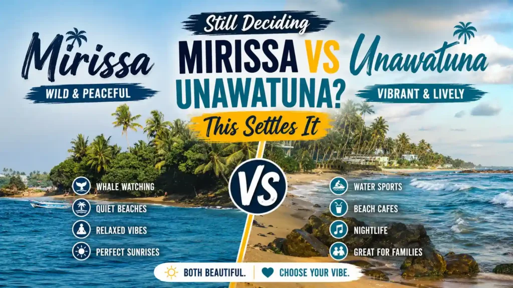 Mirissa vs Unawatuna beach comparison banner