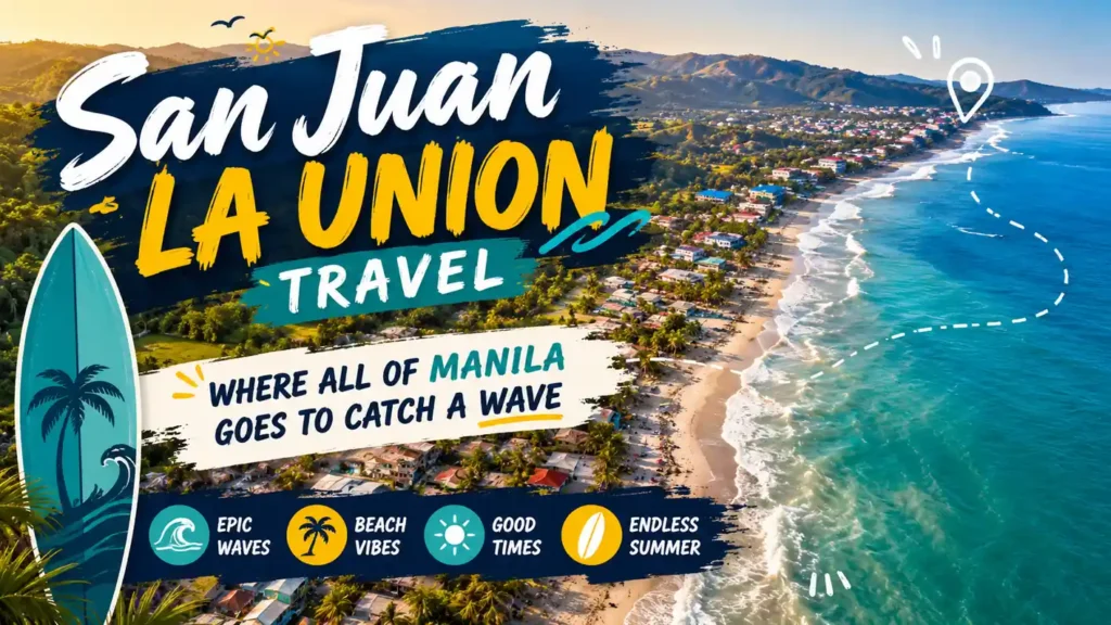 San Juan La Union aerial beach travel poster