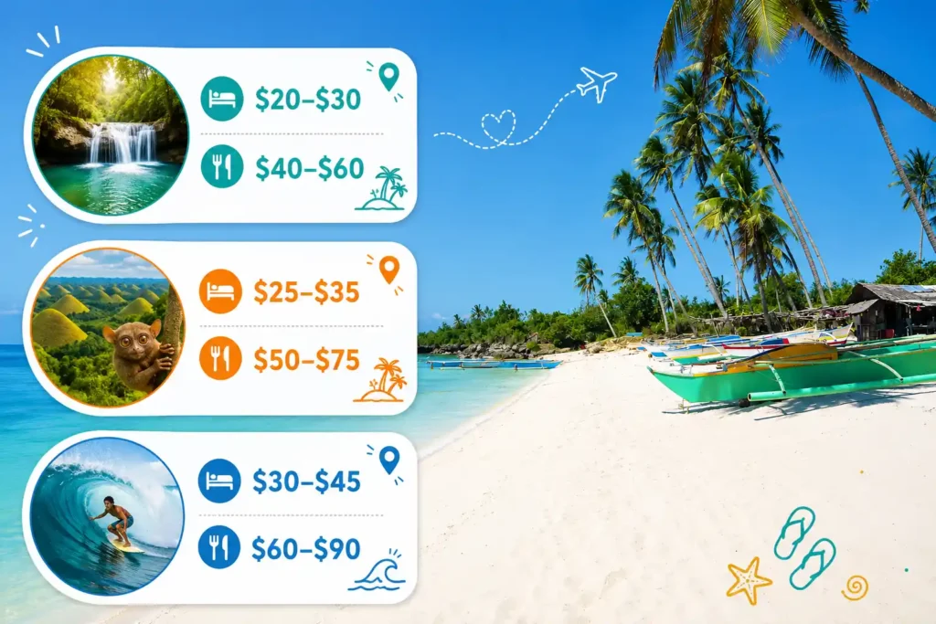 Siquijor Bohol Siargao budget comparison infographic