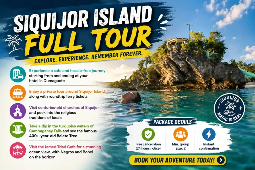 Siquijor Island Full Tour travel guide poster.