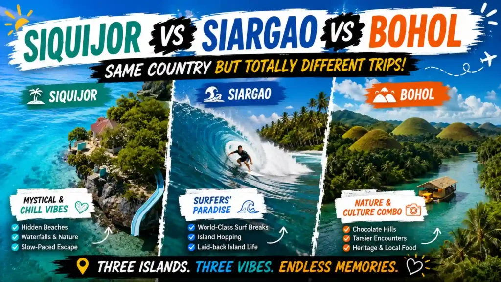 Siquijor vs Siargao vs Bohol comparison