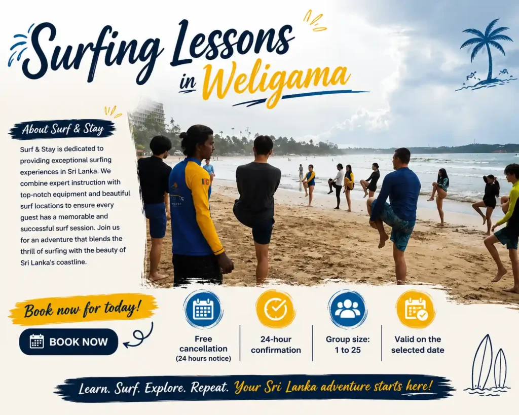 Surfing lessons in Weligama with Surf & Stay, Sri Lanka.