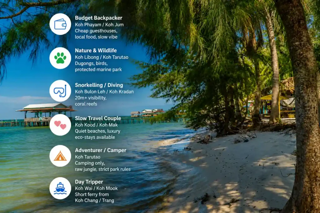 Thailand island guide for different travel styles on a tropical beach.