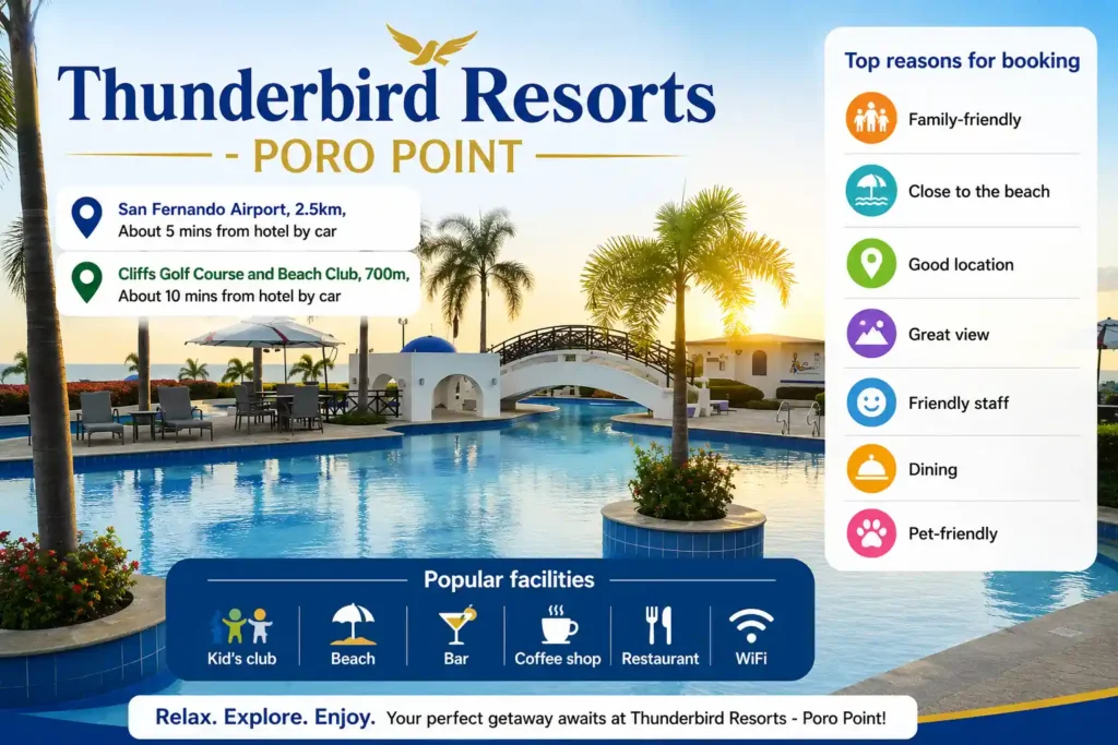 Thunderbird Resorts Poro Point resort overview infographic