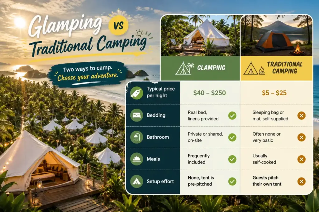 Glamping vs traditional camping