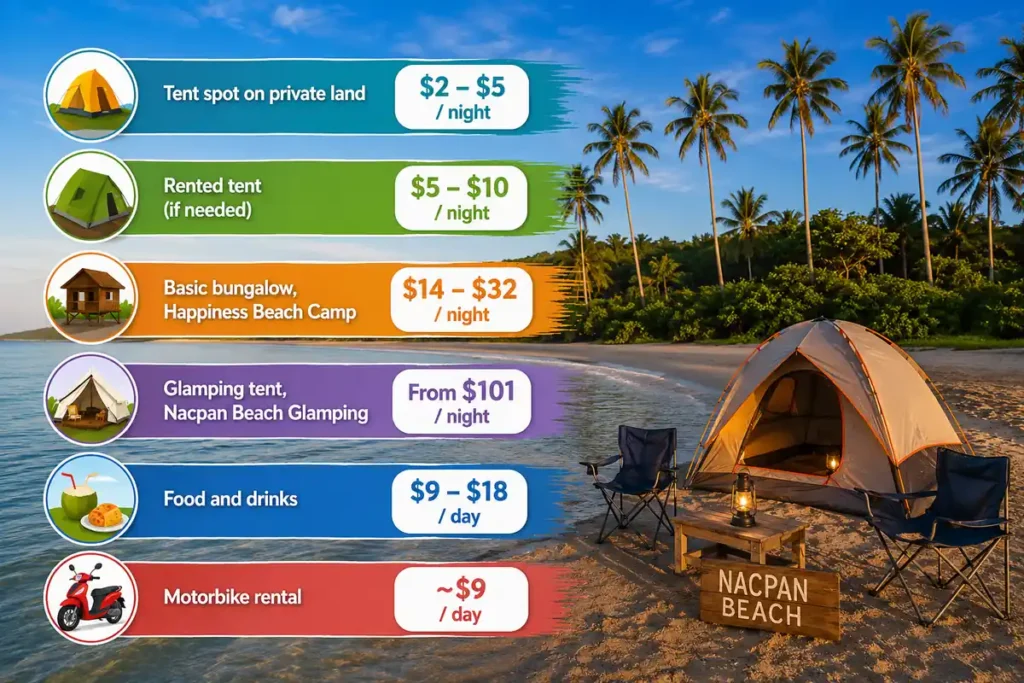 Nacpan Beach camping cost guide 