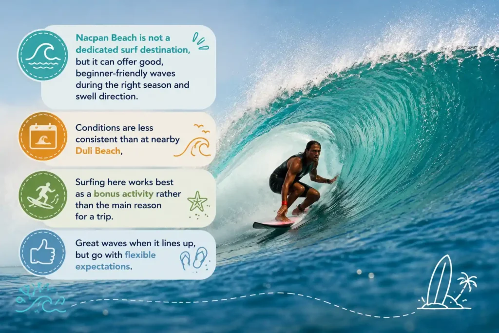 Nacpan Beach surfing conditions