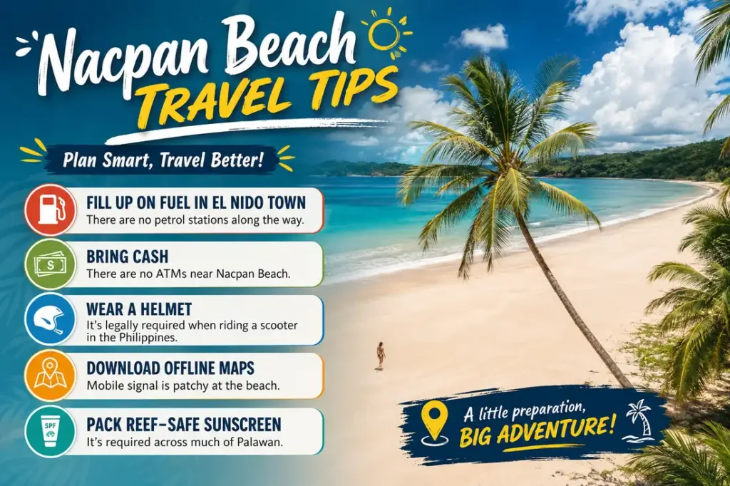 Nacpan Beach travel tips infographic