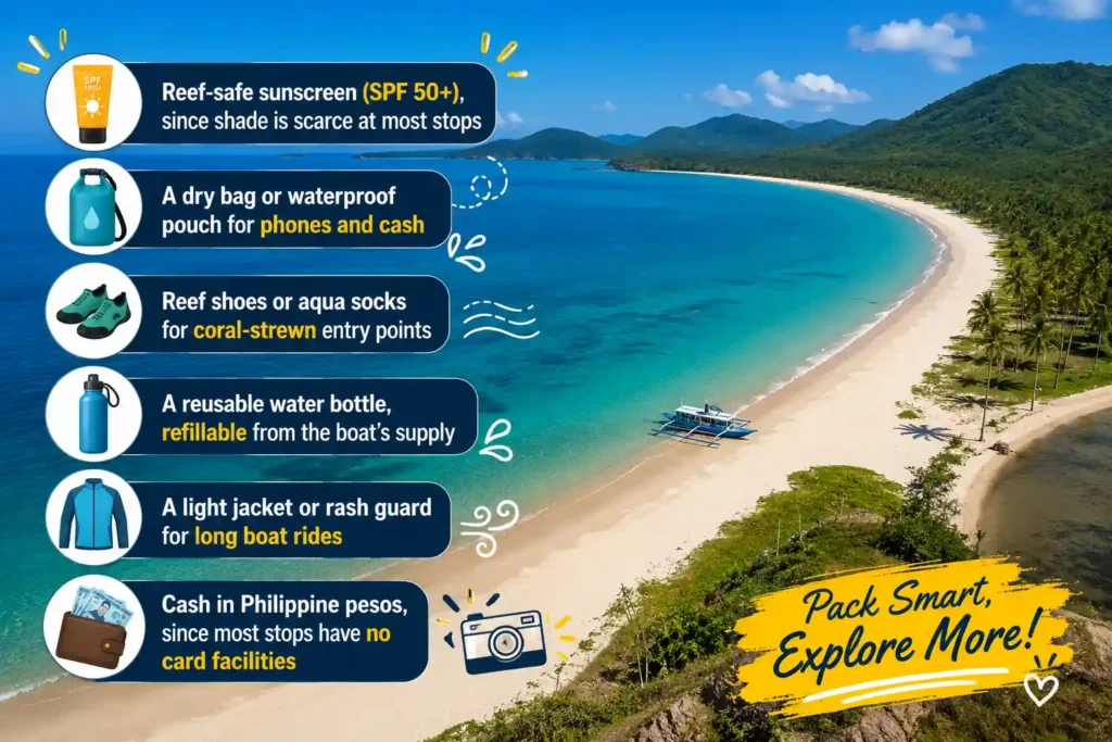 Nacpan island hopping packing list