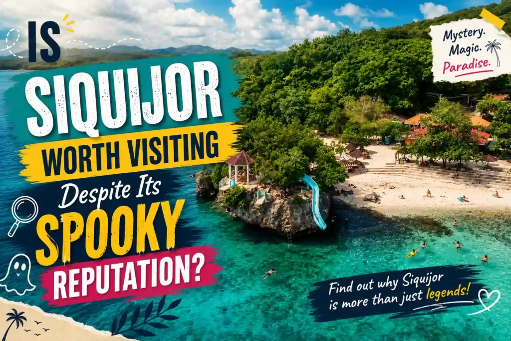 Siquijor island aerial view with turquoise beach