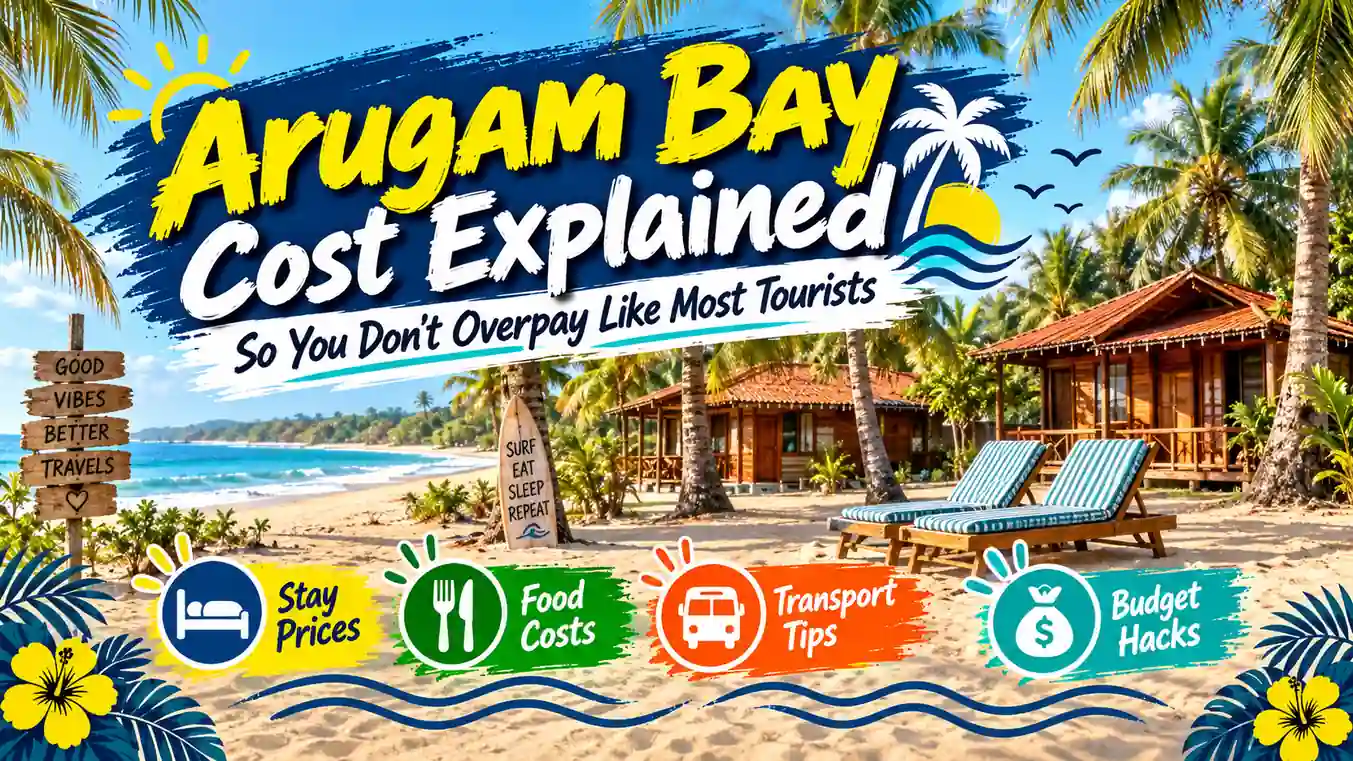 Arugam Bay beach cost guide with tropical huts, palm trees, and travel tips.
